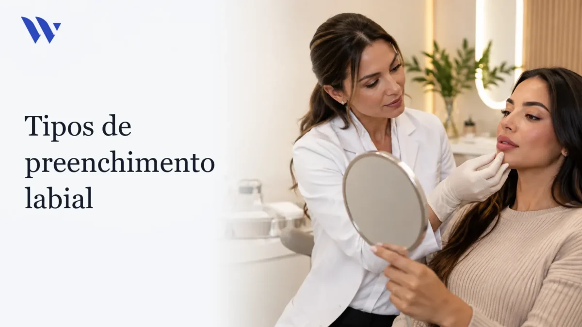 Tipos de preenchimento labial — Clínica Wulkan Dermatologista da Clínica Wulkan avaliando paciente em consultório — Tipos de preenchimento labial