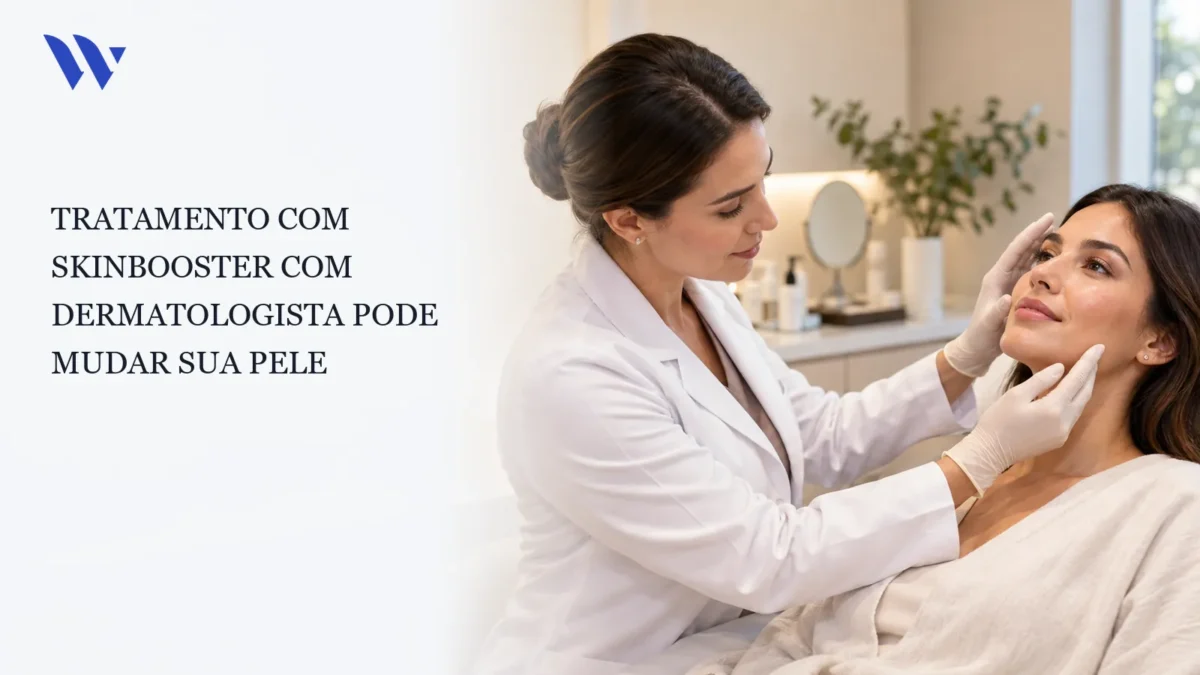 Dermatologista da Clínica Wulkan avaliando paciente em consultório — TRATAMENTO COM SKINBOOSTER COM DERMATOLOGISTA PODE MUDAR SUA PELE