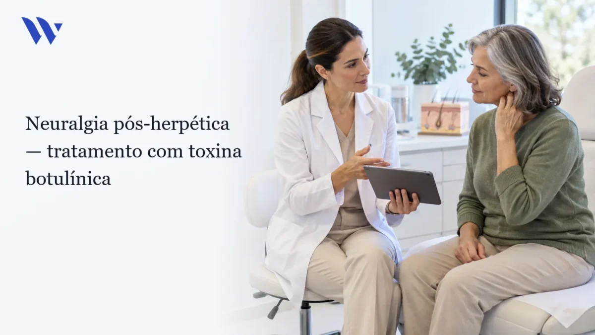 Dermatologista da Clínica Wulkan avaliando paciente em consultório — Tratamento da dor e neuralgia pós-herpética com toxina botulínica.