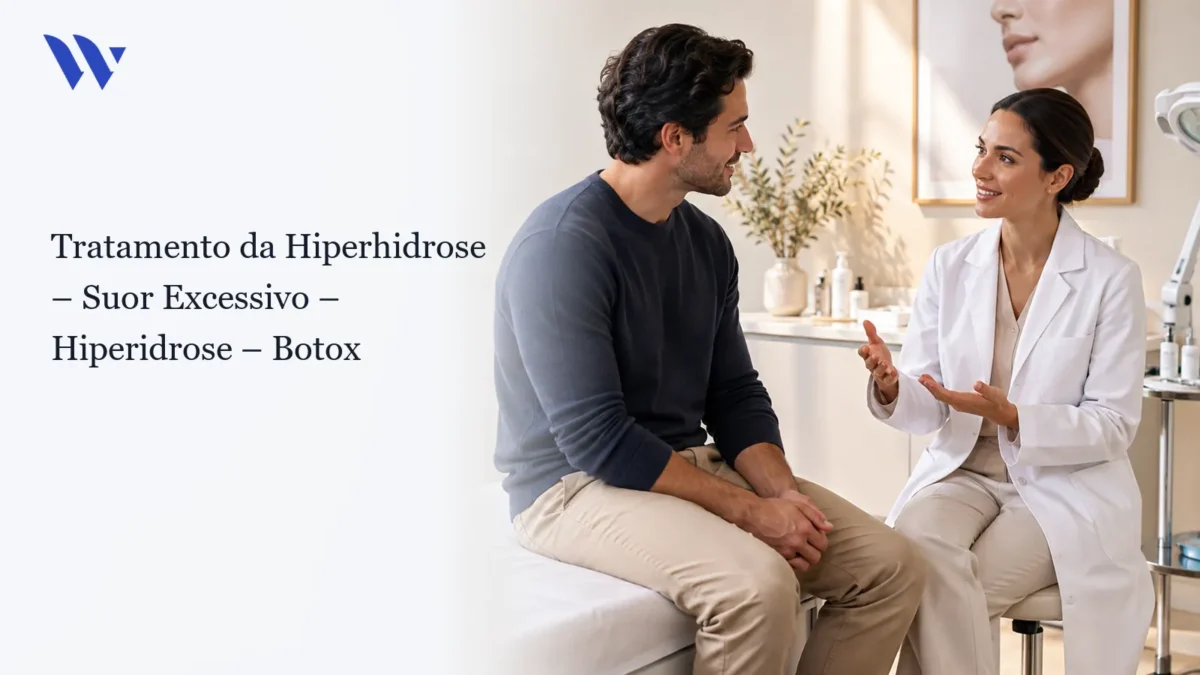 Tratamento da Hiperhidrose – Suor Excessivo – Hiperidrose – Botox — Clínica Wulkan Dermatologista da Clínica Wulkan avaliando paciente em consultório — Tratamento da Hiperhidrose – Suor Excessivo – Hiperidrose – Botox