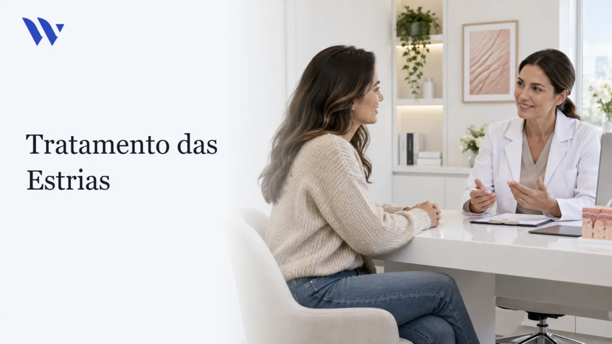 Dermatologista da Clínica Wulkan avaliando paciente em consultório — Tratamento das Estrias