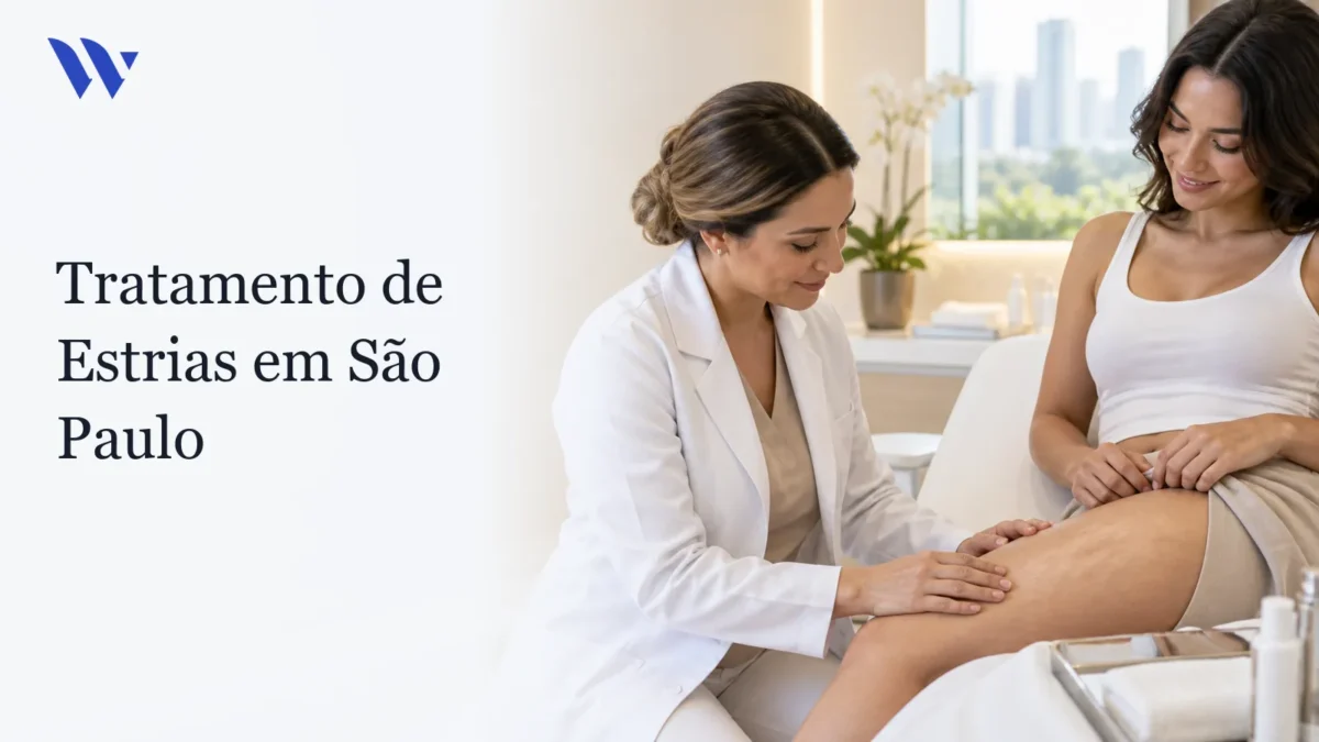 Dermatologista da Clínica Wulkan avaliando paciente em consultório — Tratamento de Estrias em São Paulo