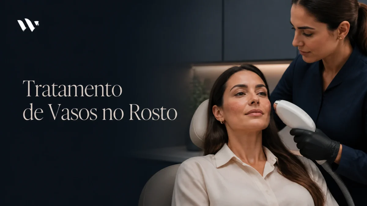 Paciente recebendo aplicação de laser na face durante tratamento de vasos no rosto