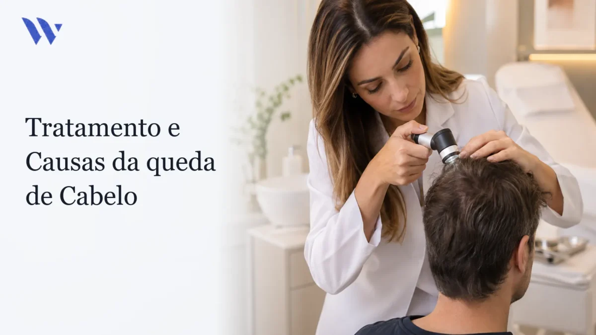 Dermatologista da Clínica Wulkan avaliando paciente em consultório — Tratamento e Causas da queda de Cabelo