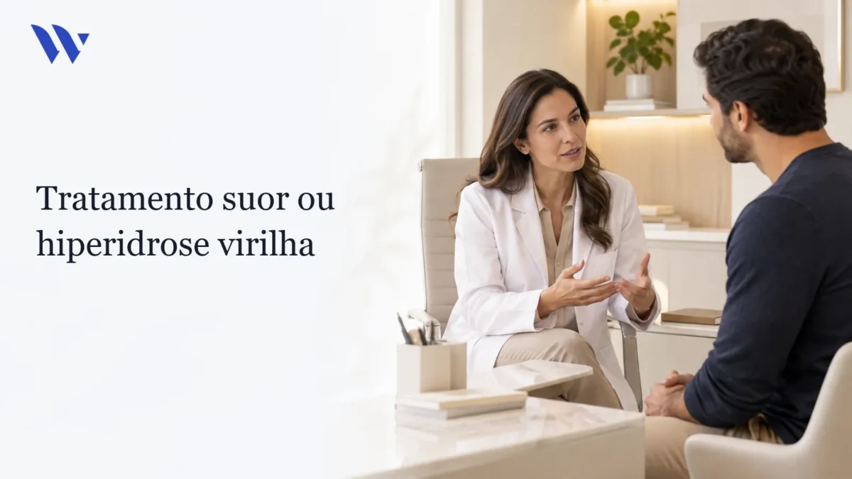 Dermatologista da Clínica Wulkan avaliando paciente em consultório — Tratamento suor ou hiperidrose virilha