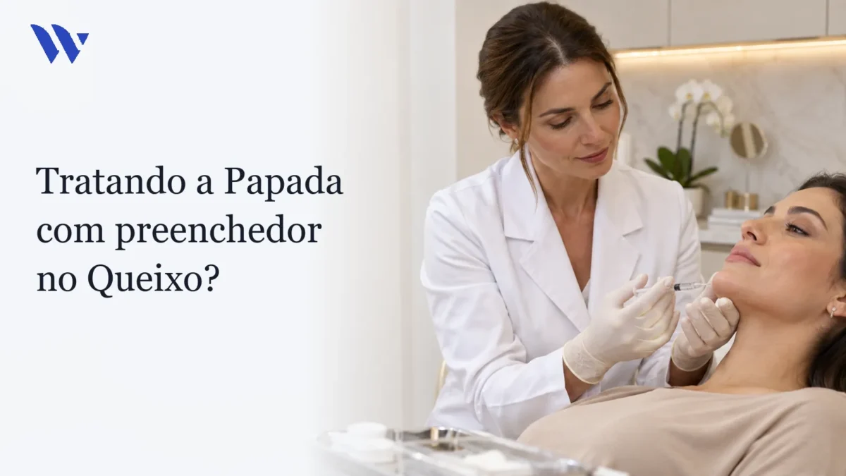 Dermatologista da Clínica Wulkan avaliando paciente em consultório — Tratando a Papada com preenchedor no Queixo?