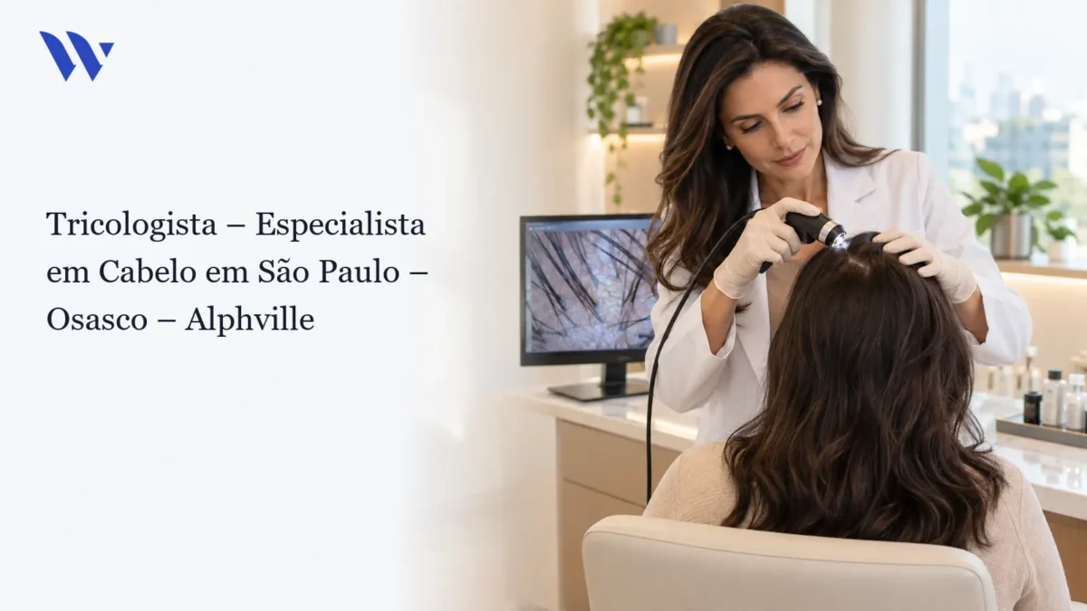 Dermatologista da Clínica Wulkan avaliando paciente em consultório — Tricologista – Especialista em Cabelo em São Paulo – Osasco – Alphville
