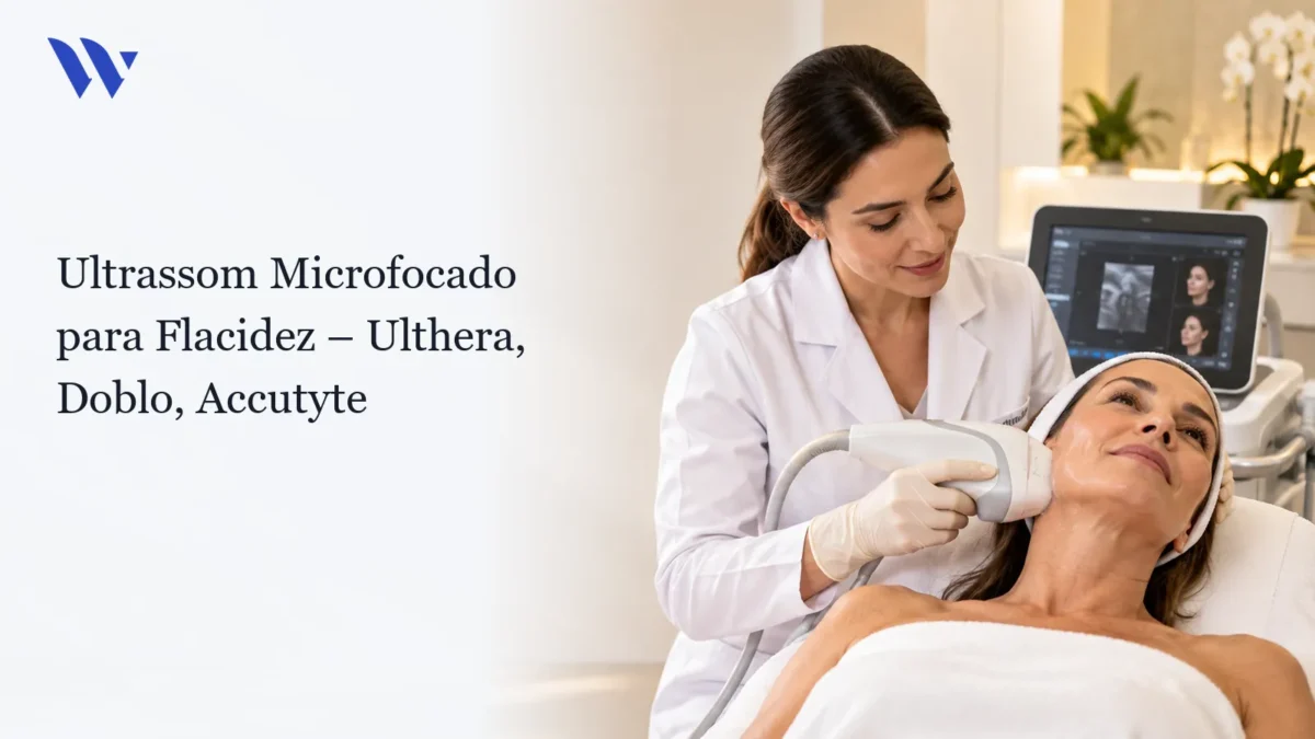 Dermatologista da Clínica Wulkan avaliando paciente em consultório — Ultrassom Microfocado para Flacidez – Ulthera, Doblo, Accutyte