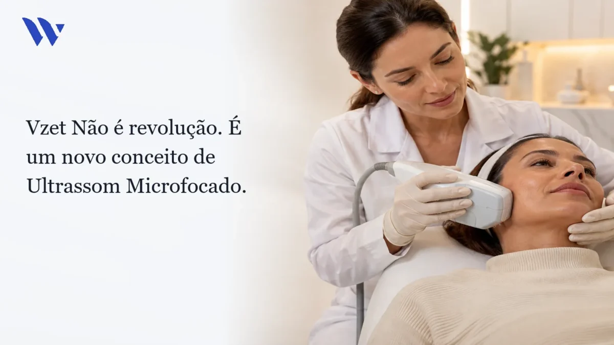 Dermatologista da Clínica Wulkan avaliando paciente em consultório — VZET Não é revolução. É um novo conceito de Ultrassom Microfocado.